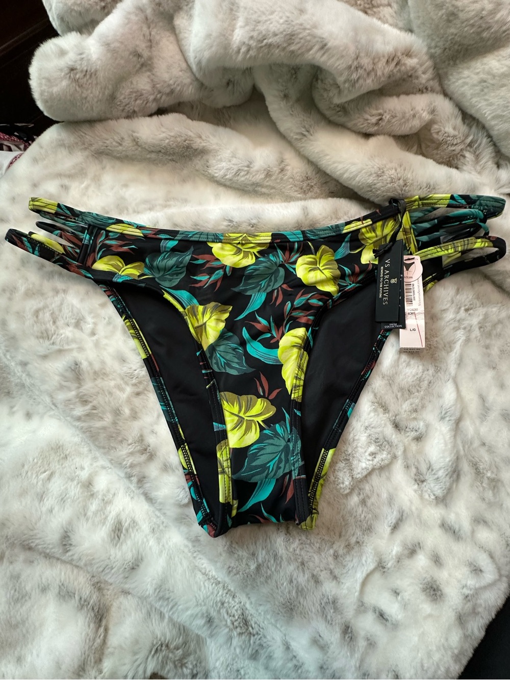 Victoria's Secret Black Bikini Bottoms with Yellow & Teal Floral Print